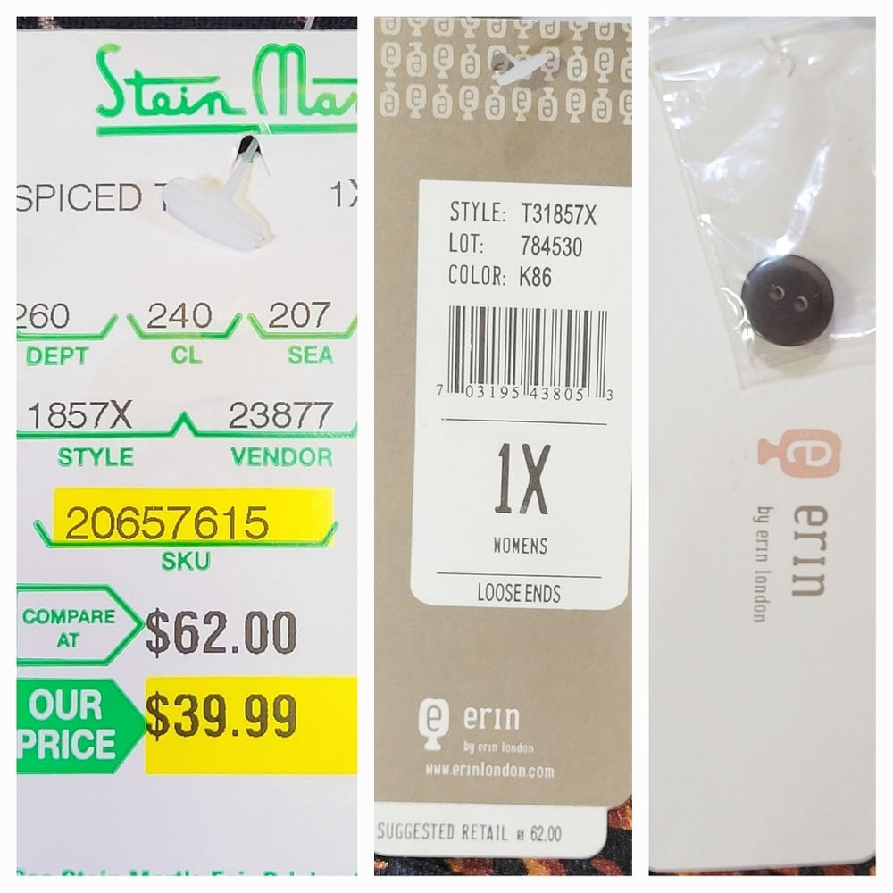 ERIN Metallic Brown & Black Tiger Print Button-up Blouse - Size 1X (NWT) - Picture 6 of 7